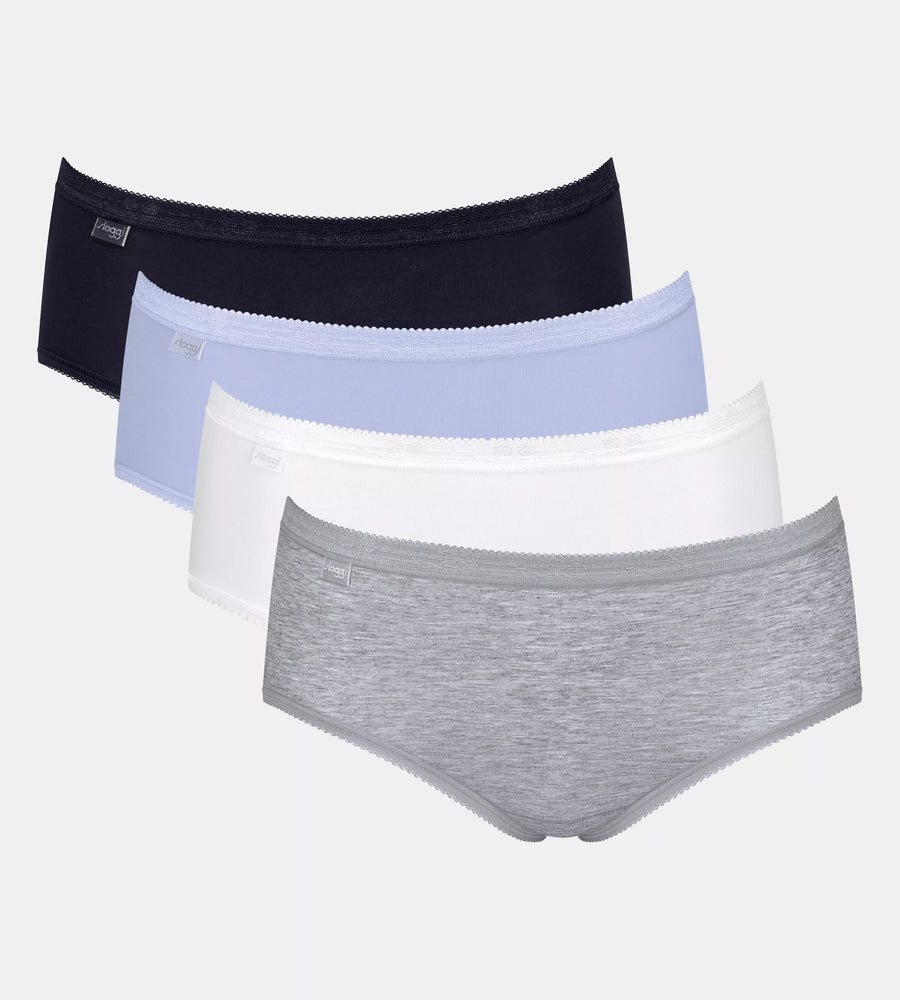 Sloggi Basic midi slip 4-pack in wit/grijs/lila/zwart