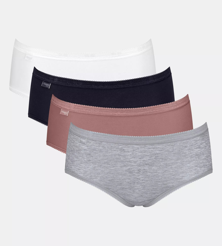 Sloggi Basic midi slip 4-pack in wit/grijs/navy/oud roze