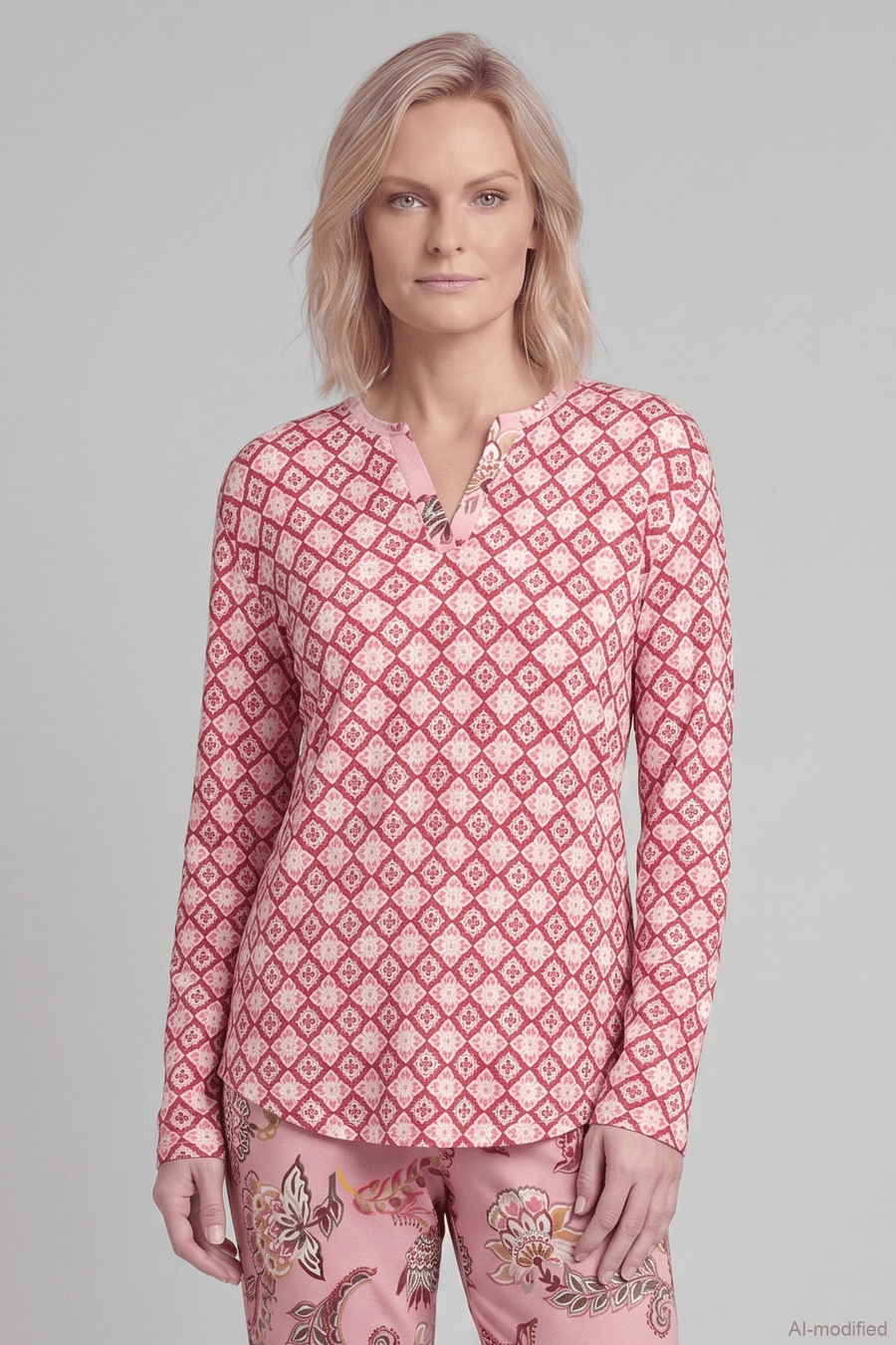 Rösch Print Mix pyjama 7/8 broek in pink