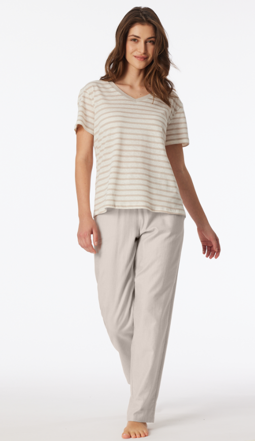 Schiesser Mix+Relax dames t-shirt v-hals in off-white
