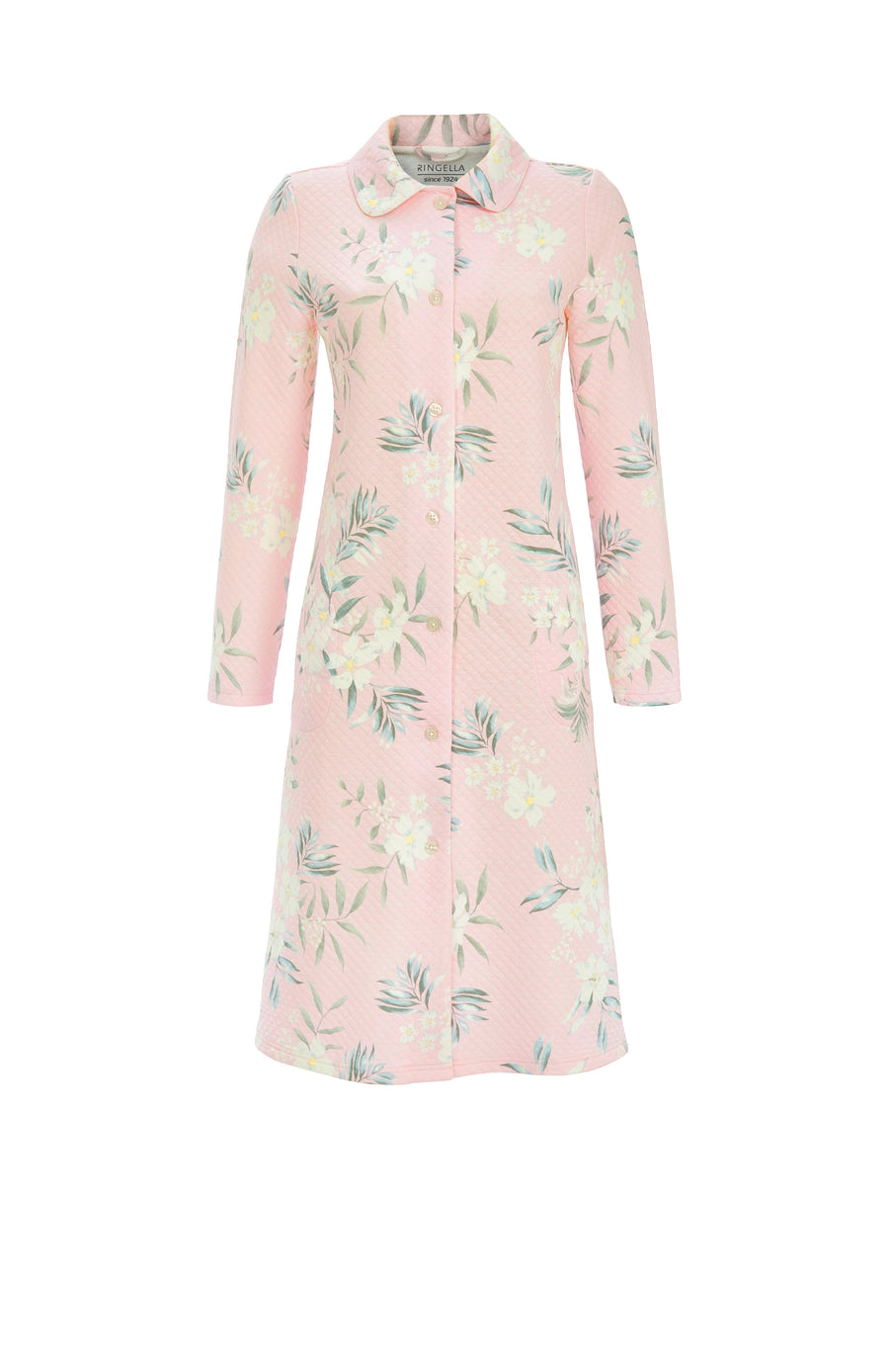 Ringella dames ochtendjas in pastell-rosé