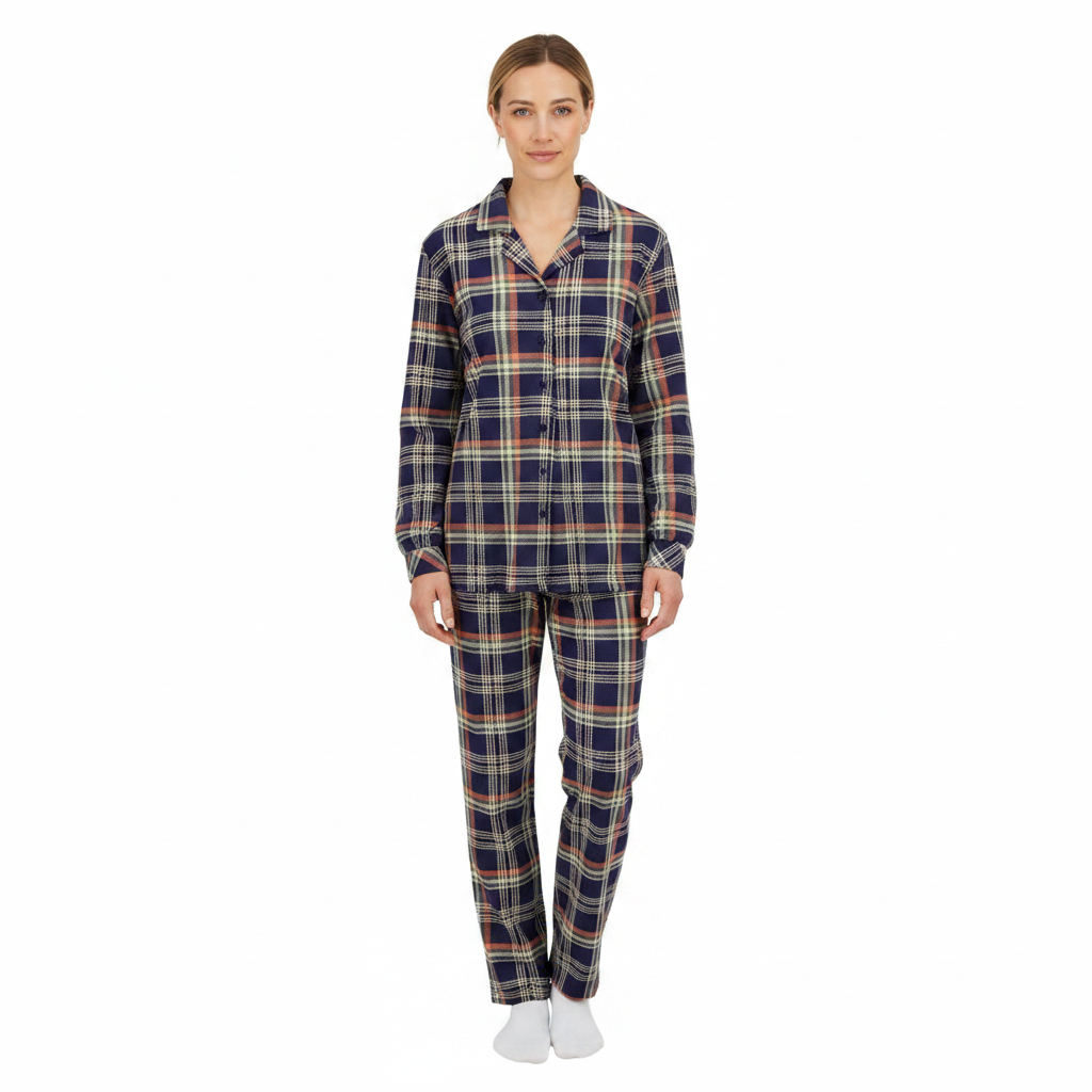 Ringella Winter Colours – Damespyjama met Karo-Dessin en Knoopsluiting – 100% Katoen