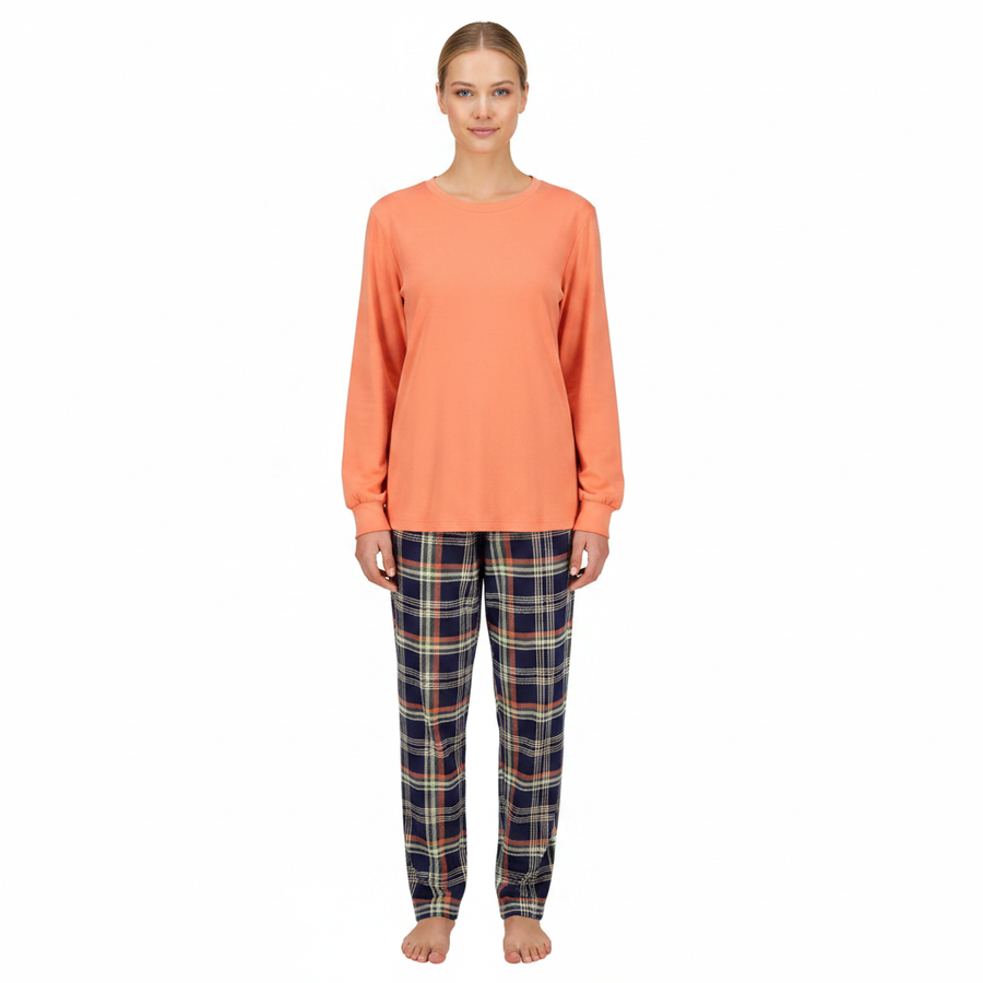 Ringella Winter Colours – Damespyjama met Geruite Broek en Gebreide Boorden