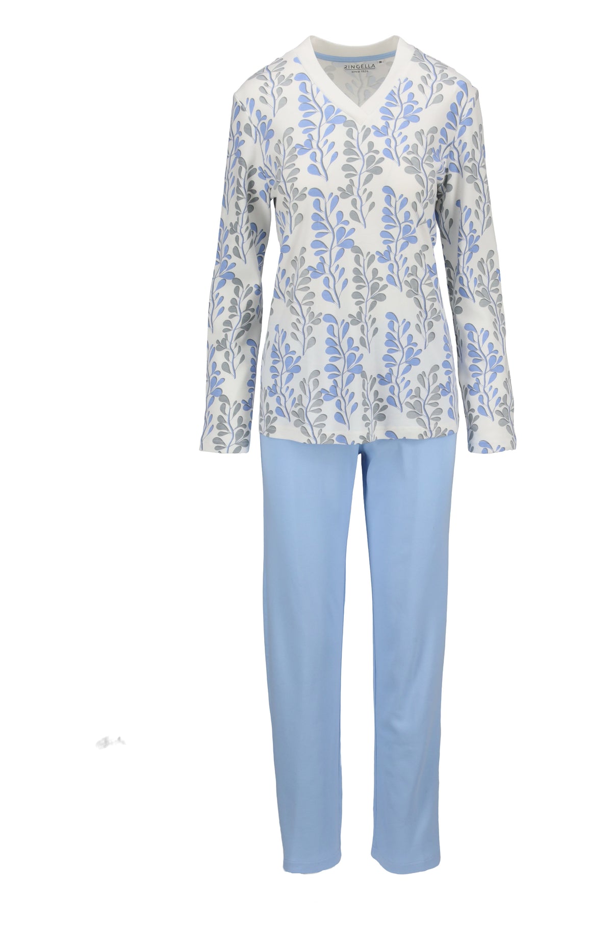 Ringella Natural Feeling – Damespyjama met V-hals en Bladerendessin – 100% Katoen