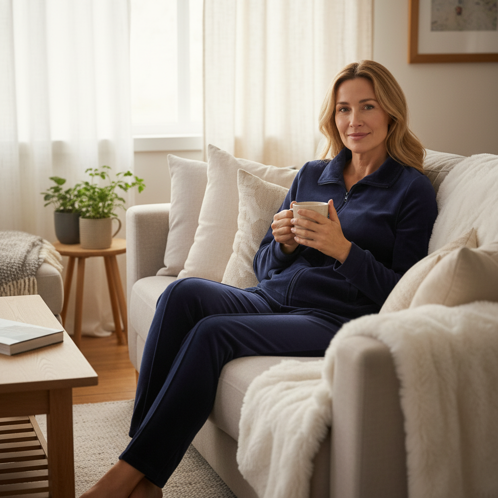 Ringella Modern Style – Dames Loungepak van Nicki Velours – 80% Katoen