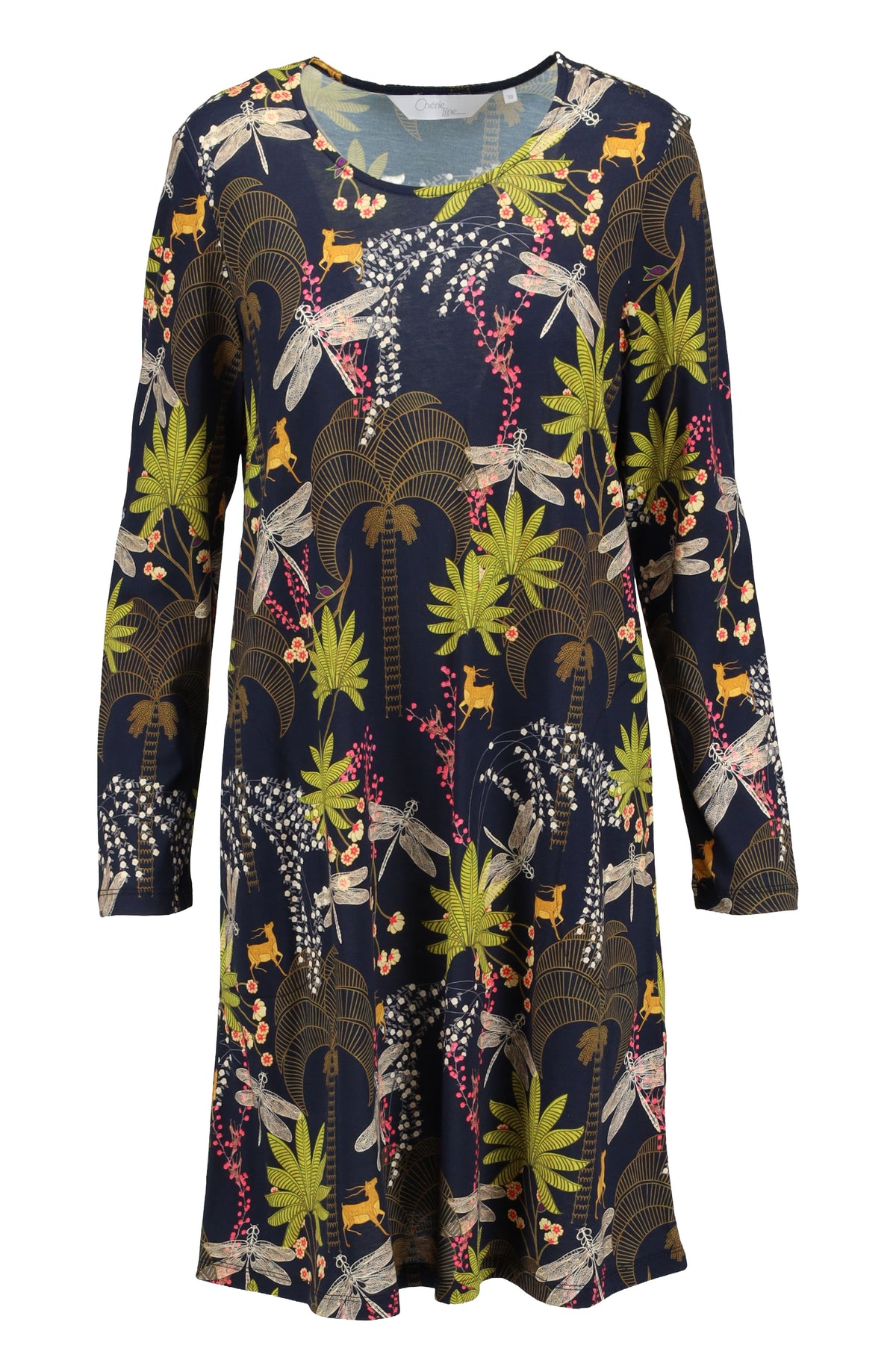Cherie Line – Dames Nachthemd met Bloemen en Libellen – 50% Katoen & 50% Modal
