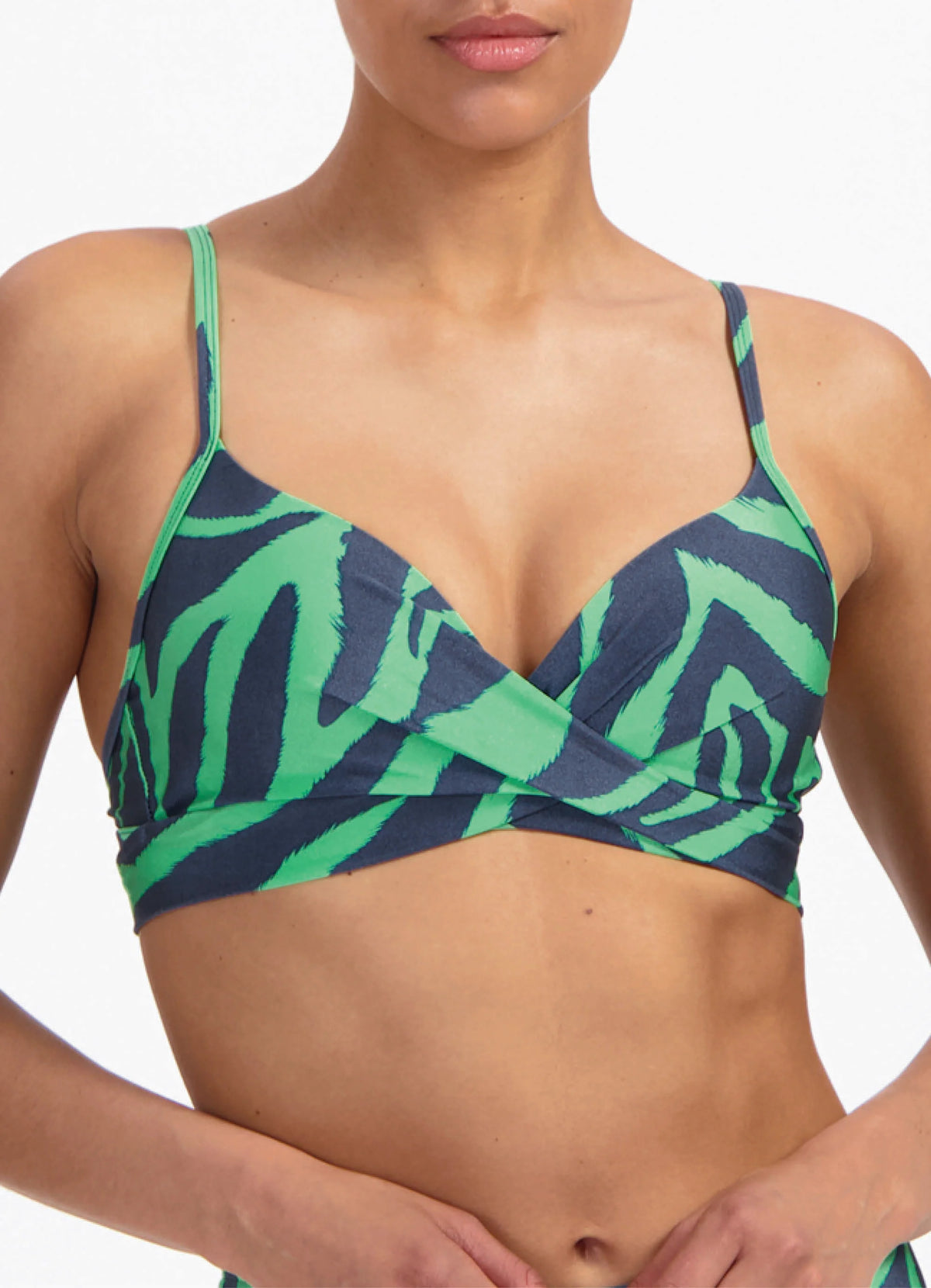 Beachlife Green Tiger twist bikinitop in donkerblauw met groene print