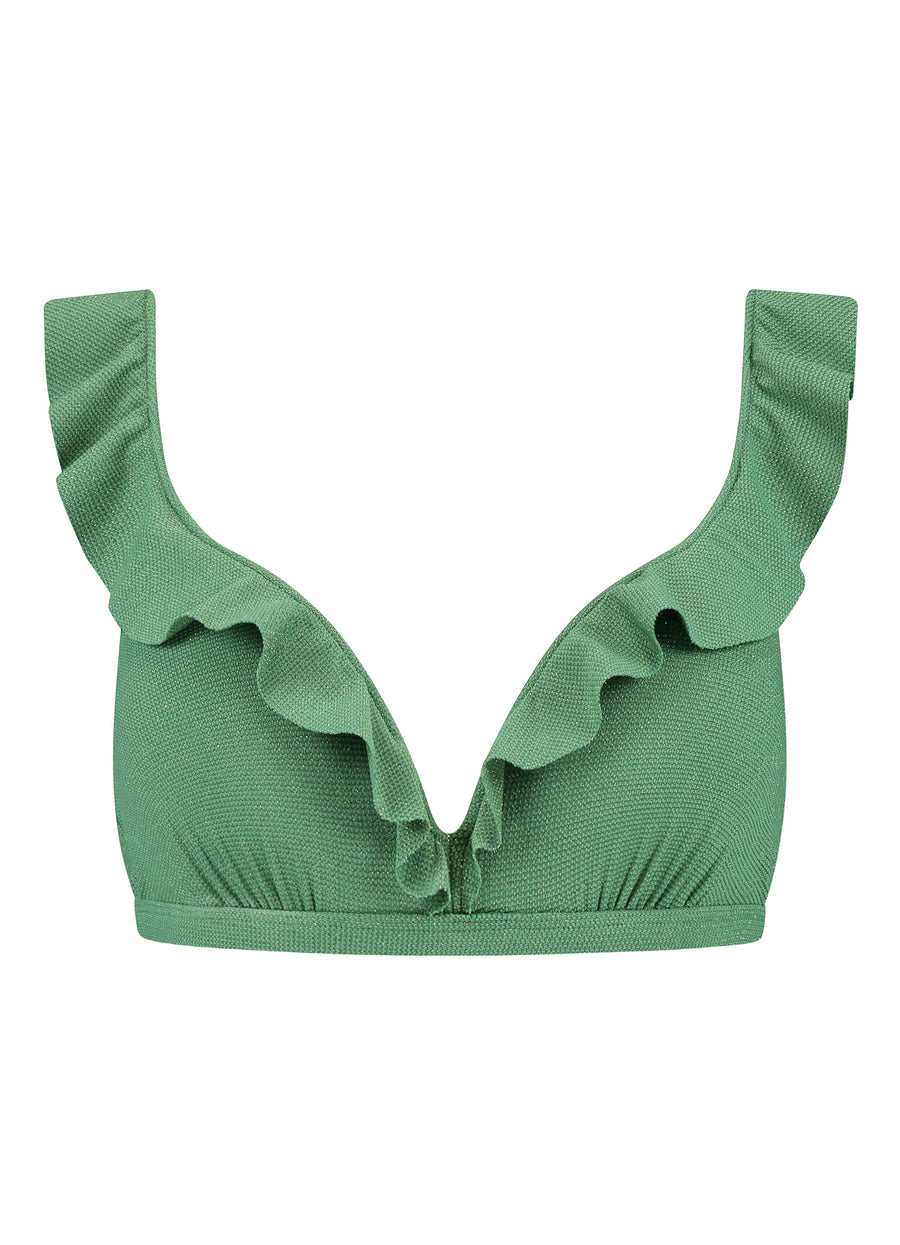Beachlife Green Shimmer ruffle bikinitop