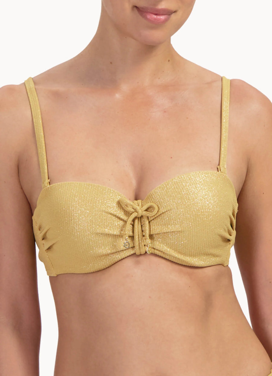 Cyell Golden Hour bandeau bikinitop in goud glitter