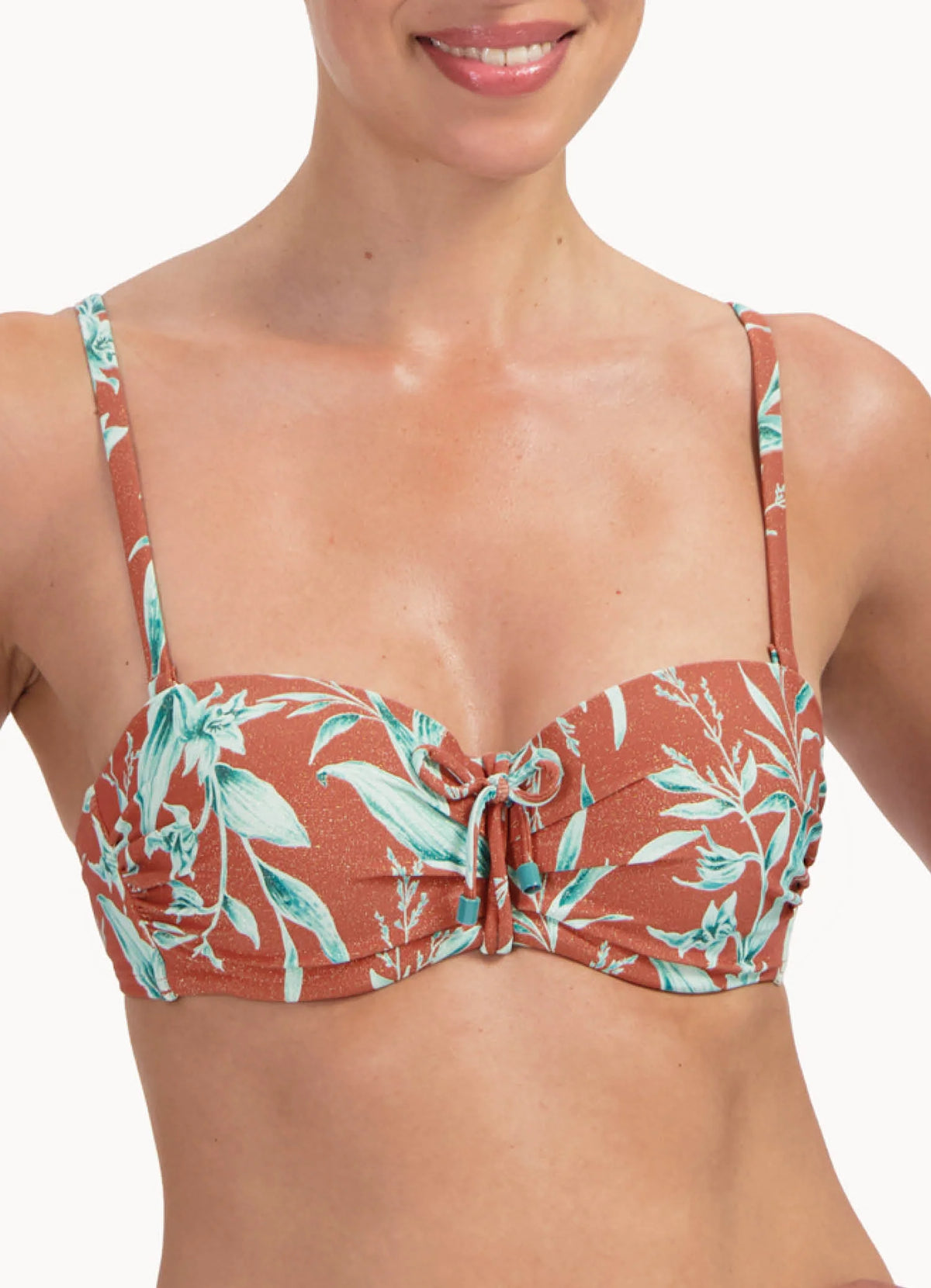 Cyell Rusty Rose bandeau bikinitop in roodbruin glitter