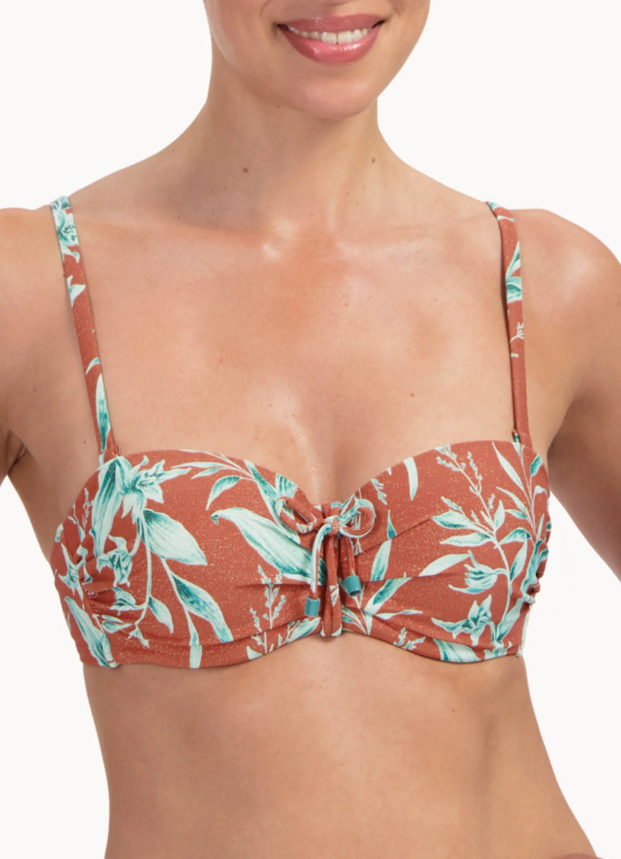Cyell Rusty Rose bandeau bikinitop in roodbruin glitter