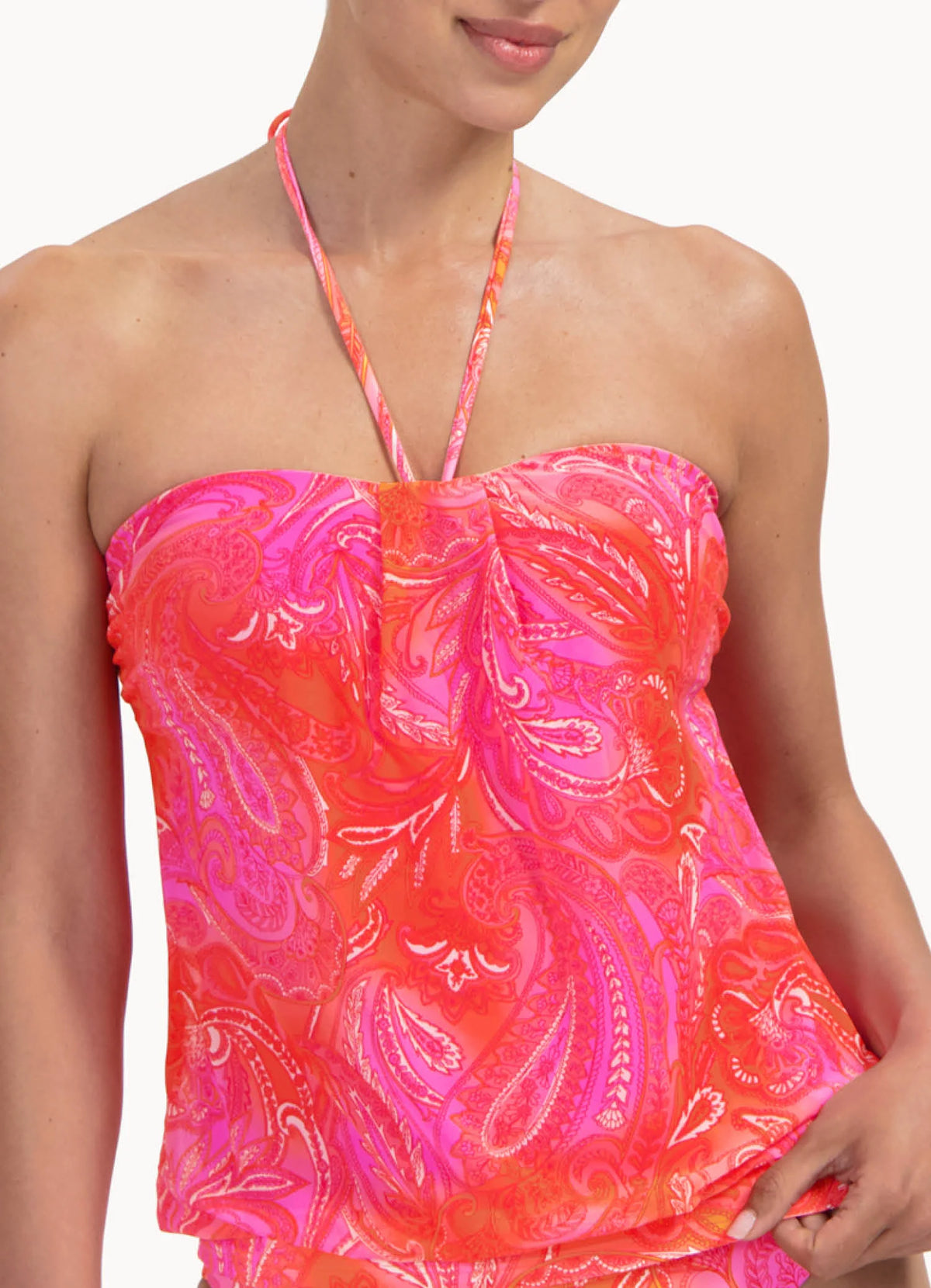 Cyell Paisley Breeze mesh tankini top in roze/oranje paisley