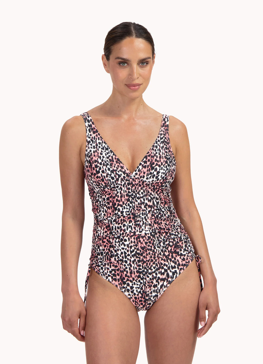 Cyell Cheetah Chic v-hals badpak met strikjes in bruin multicolor