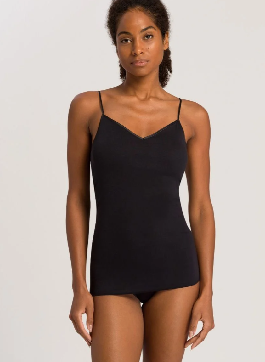 Hanro Cotton Seamless spaghettitop met padding in zwart