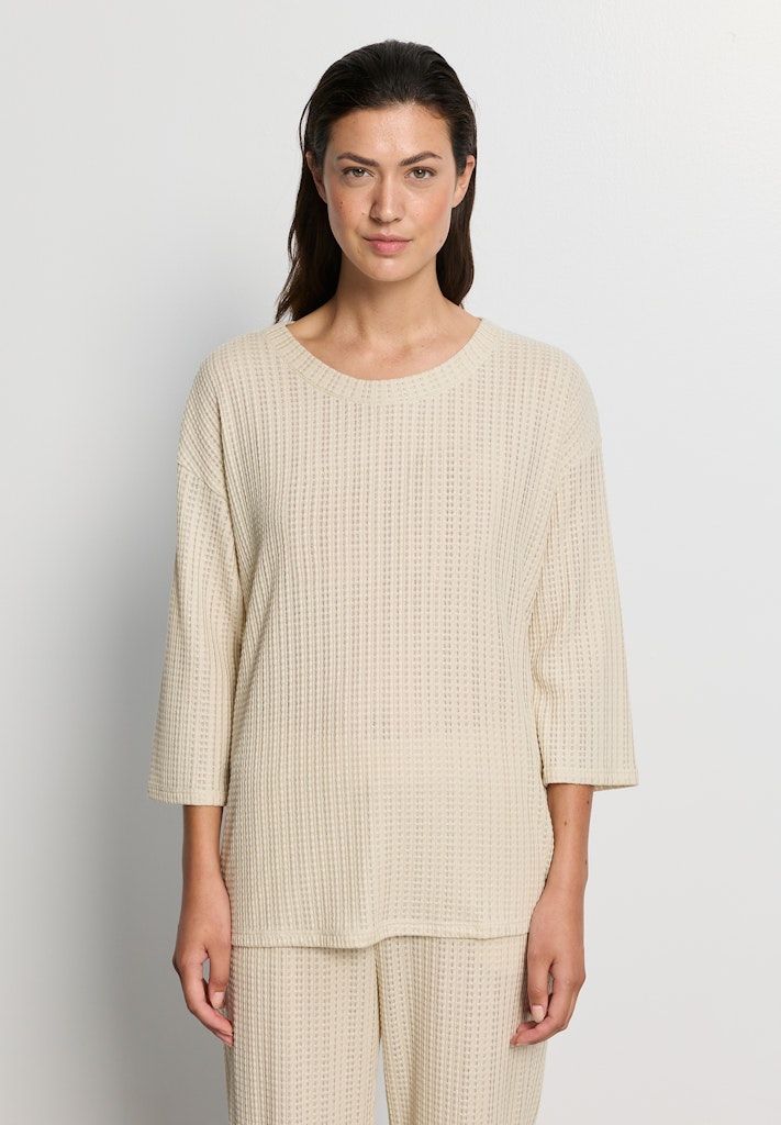 Hanro Summer Knits shirt 3/4 mouw in beige/grey