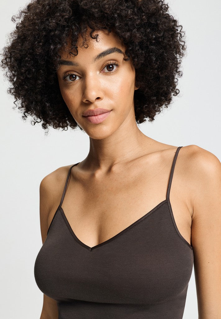 Hanro Cotton Seamless spaghettitop in dark mocha