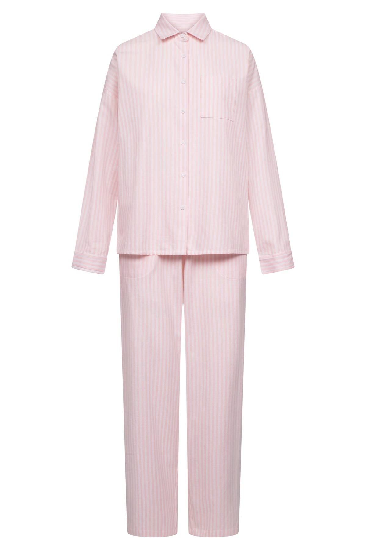 Rösch flanellen pyjama in pastelroze gestreept