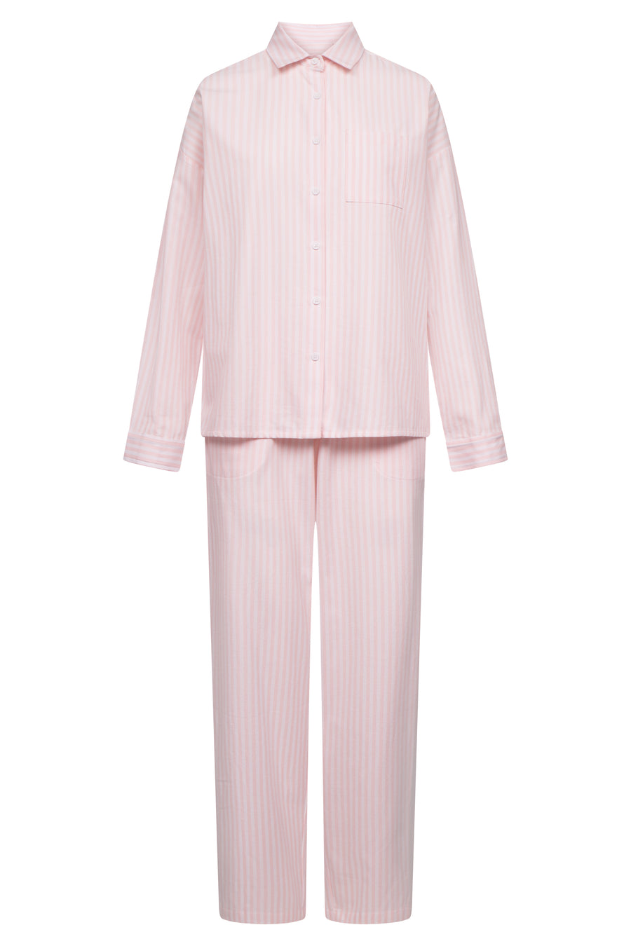 Rösch flanellen pyjama in pastelroze gestreept