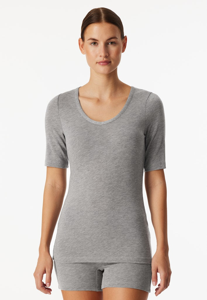 Schiesser Premium Warming dames shirt korte mouw in grijs