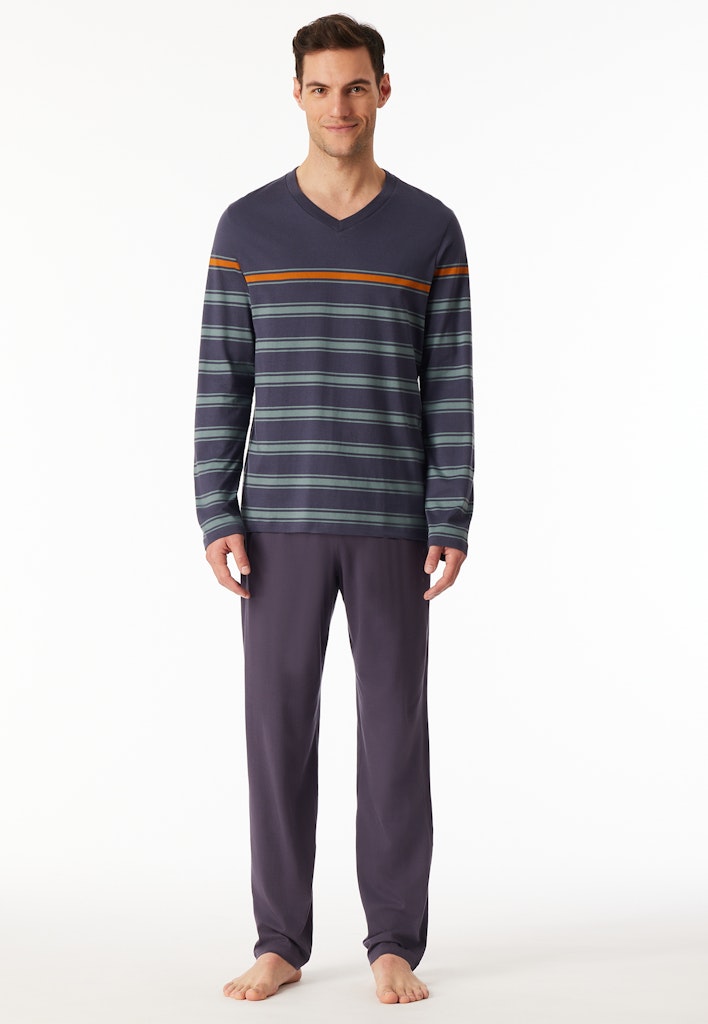 Schiesser Casual Nightwear lange herenpyjama in donkergrijs