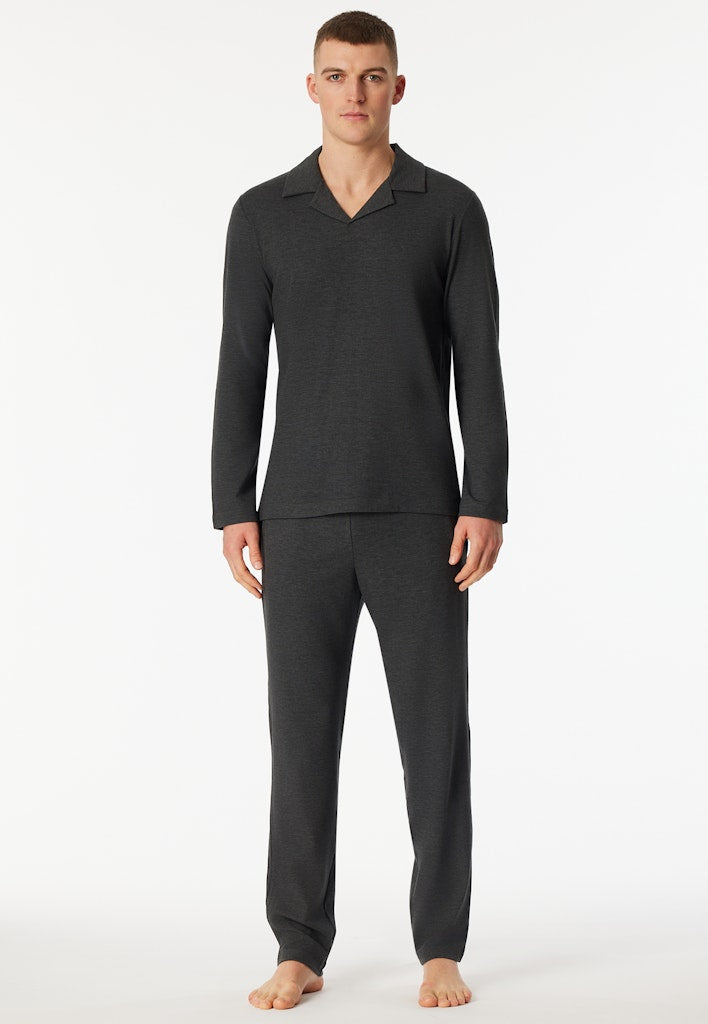Schiesser Selected Premium Warming lange herenpyjama in donkergrijs