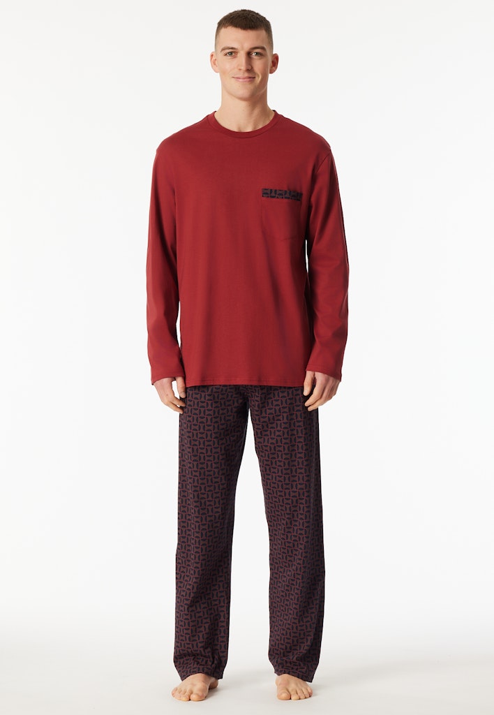 Schiesser Comfort Nightwear lange herenpyjama in donkerrood