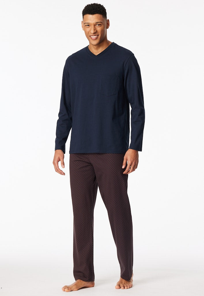 Schiesser Comfort Essentials lange herenpyjama in kastanjebruin