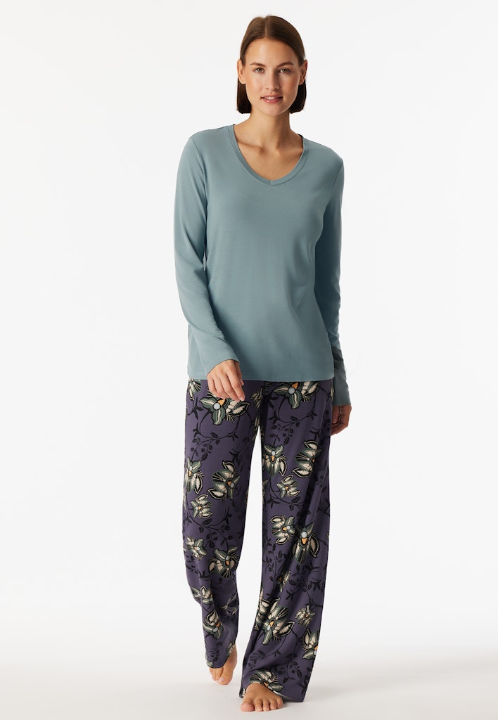 Schiesser Mix+Relax dames shirt lange mouw in mineral groen