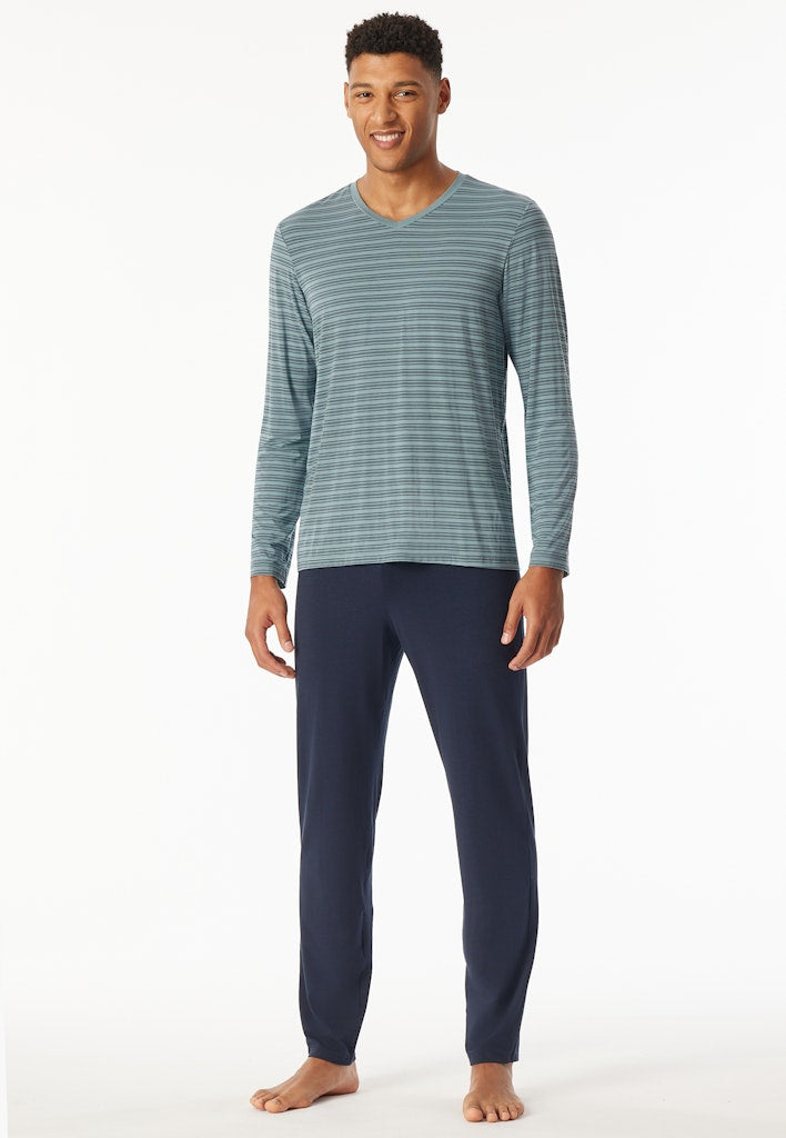Schiesser Long Life Soft lange herenpyjama in mineral groen