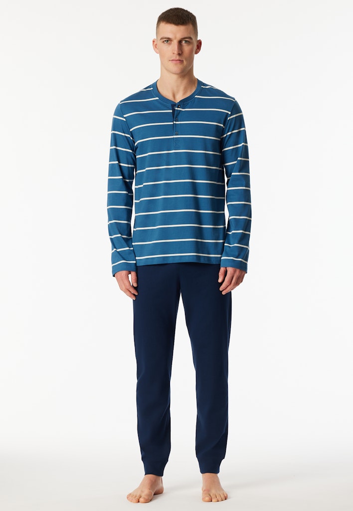 Schiesser Casual Nightwear lange herenpyjama in donkerblauw