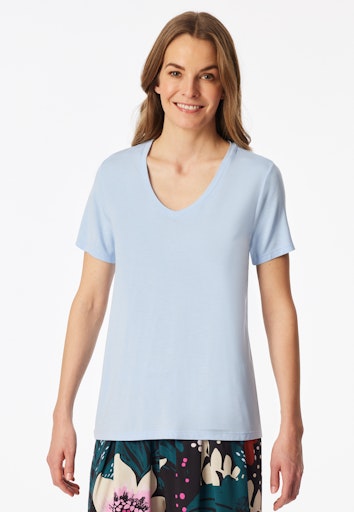 Schiesser Mix+Relax dames t-shirt v-hals in lichtblauw