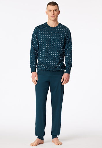 Schiesser Comfort Essentials lange herenpyjama in petrol