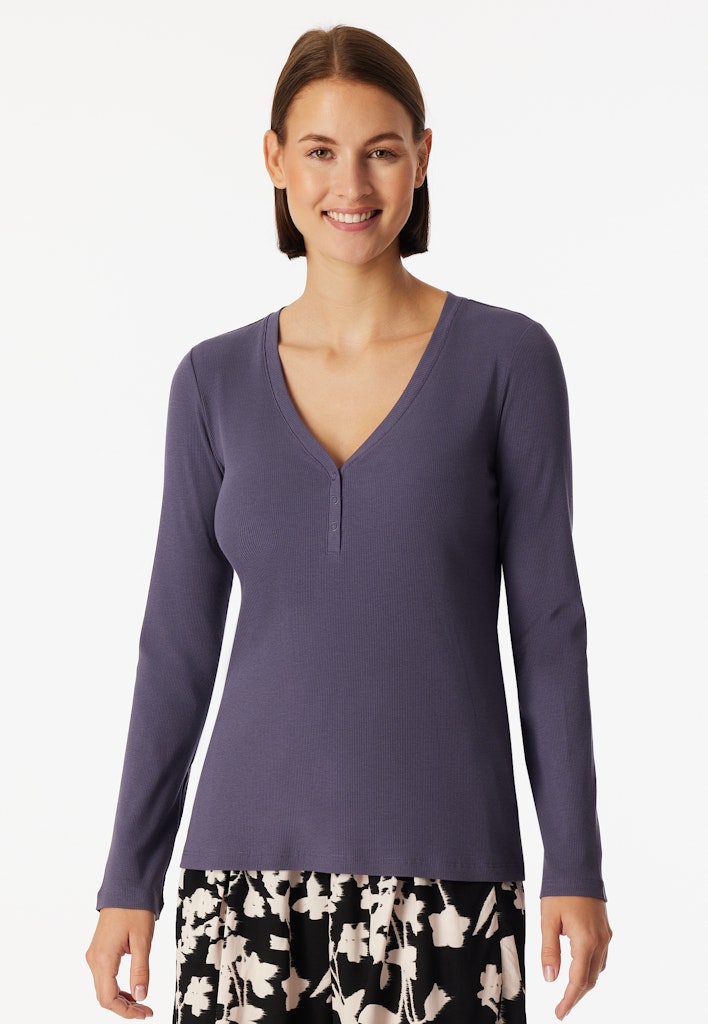 Schiesser Mix+Relax dames shirt lange mouw in donkerblauw