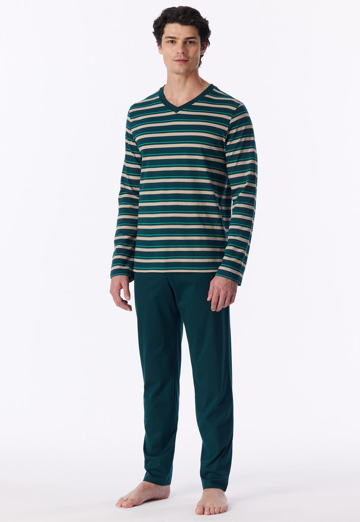 Schiesser Casual Nightwear lange herenpyjama in deep sea green