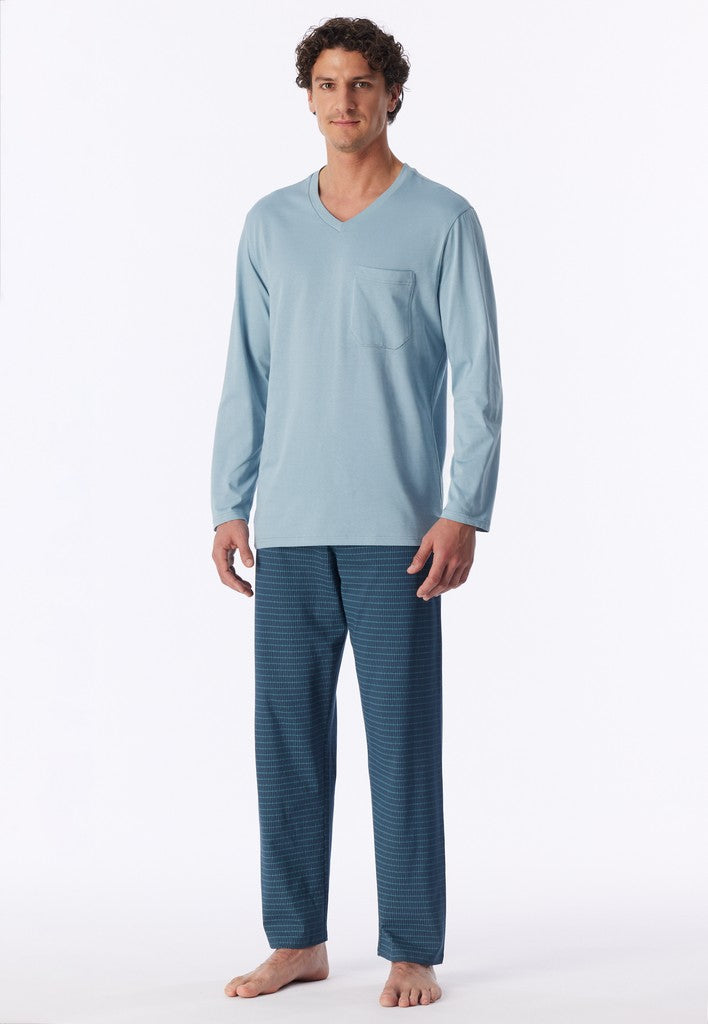 Schiesser Comfort Essentials lange herenpyjama in ijsblauw