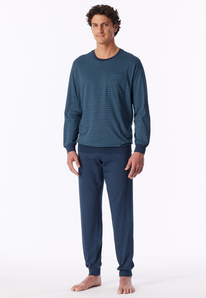 Schiesser Comfort Essentials lange herenpyjama in deep blue