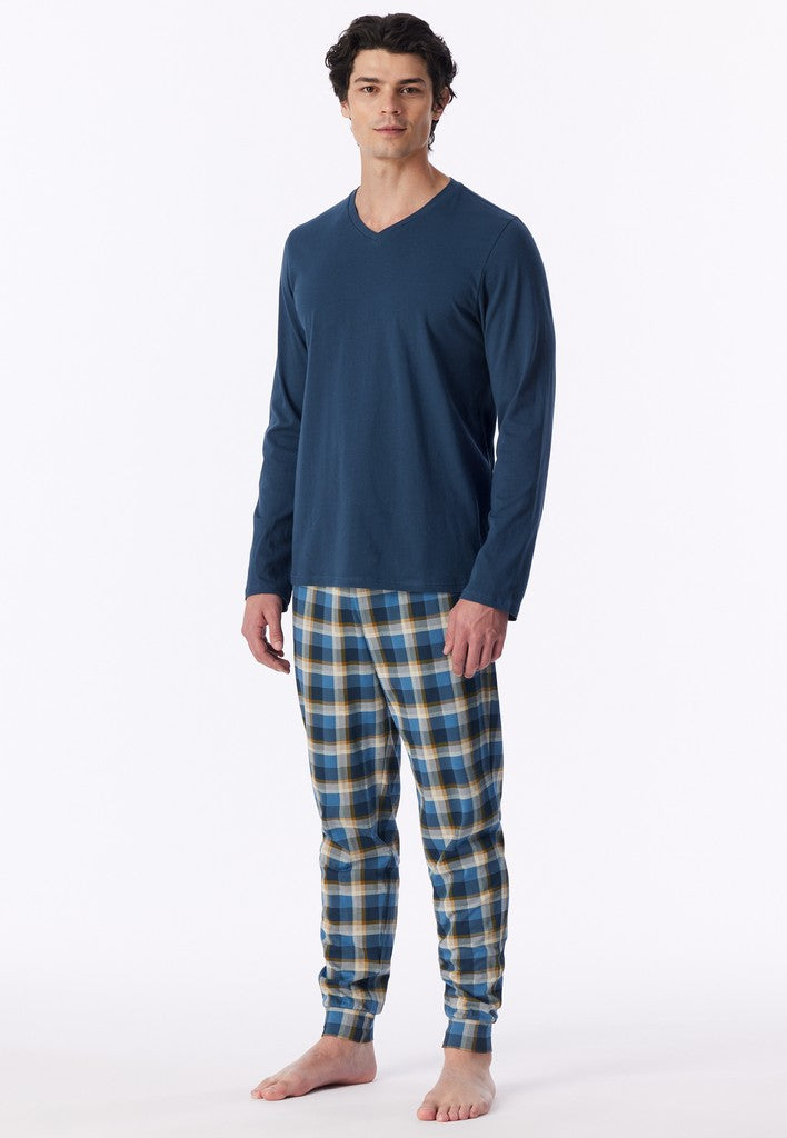 Schiesser Casual Essentials lange herenpyjama in deep blue