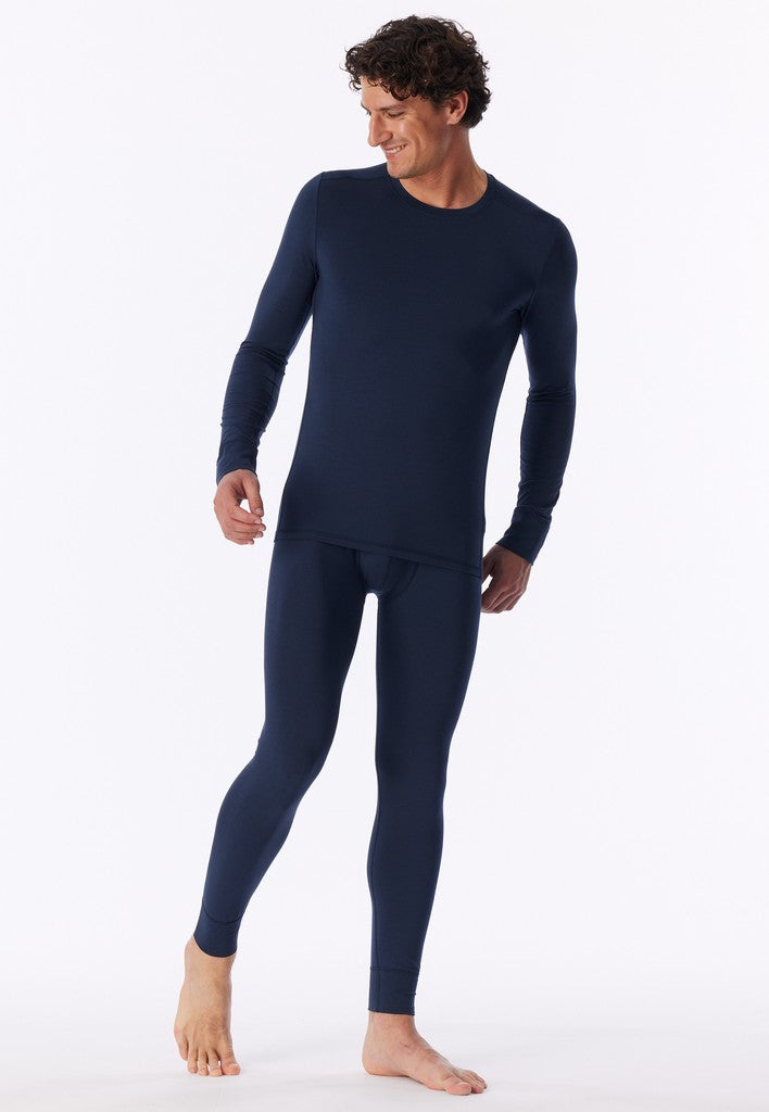 Schiesser Casual Warming heren shirt lange mouw in deep sea blue