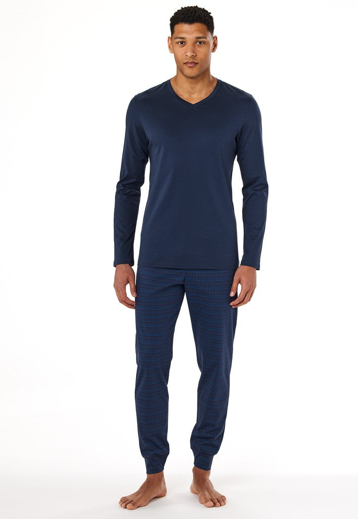 Schiesser Casual Essentials lange herenpyjama in deep sea blue
