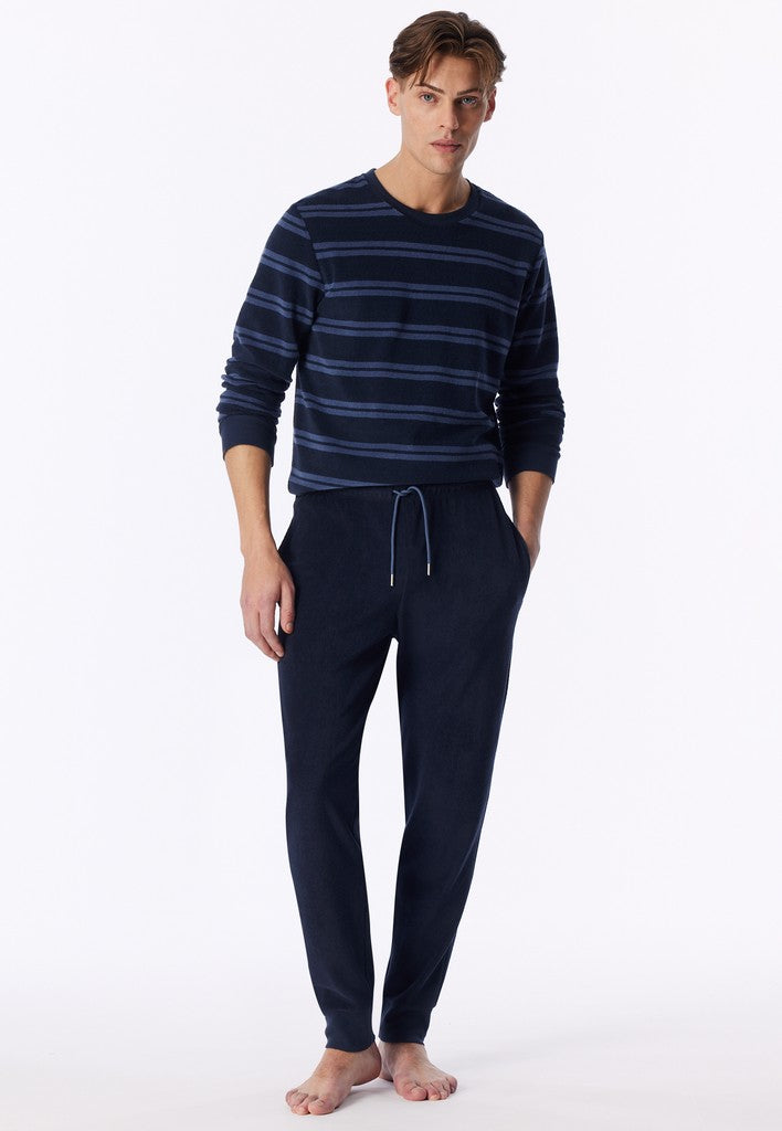 SCHIESSER Casual Nightwear – Lange Herenpyjama van Frottee met Manchetten – Deep Sea Blue