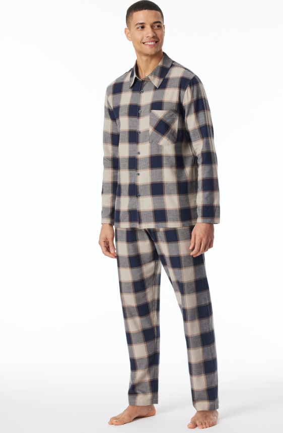 Schiesser Selected Premium Warming lange herenpyjama in zand