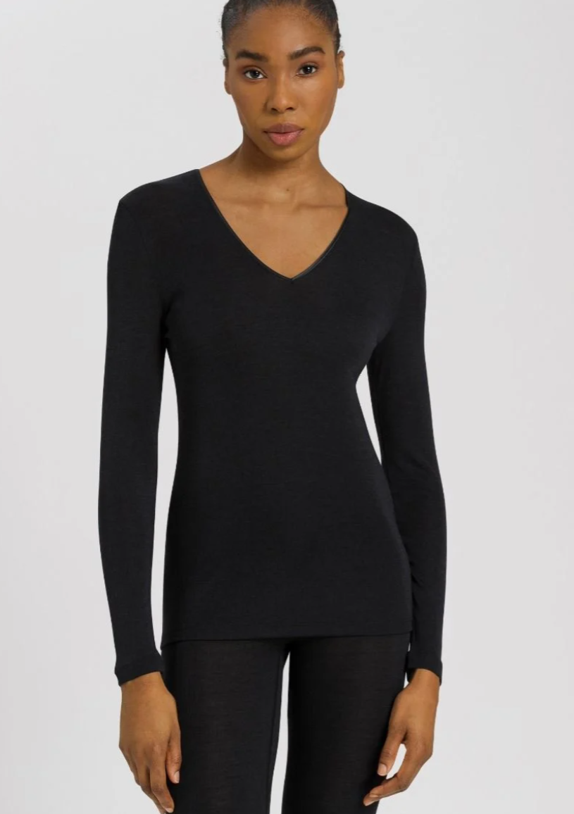 Hanro Woolen Silk shirt lange mouw v-hals