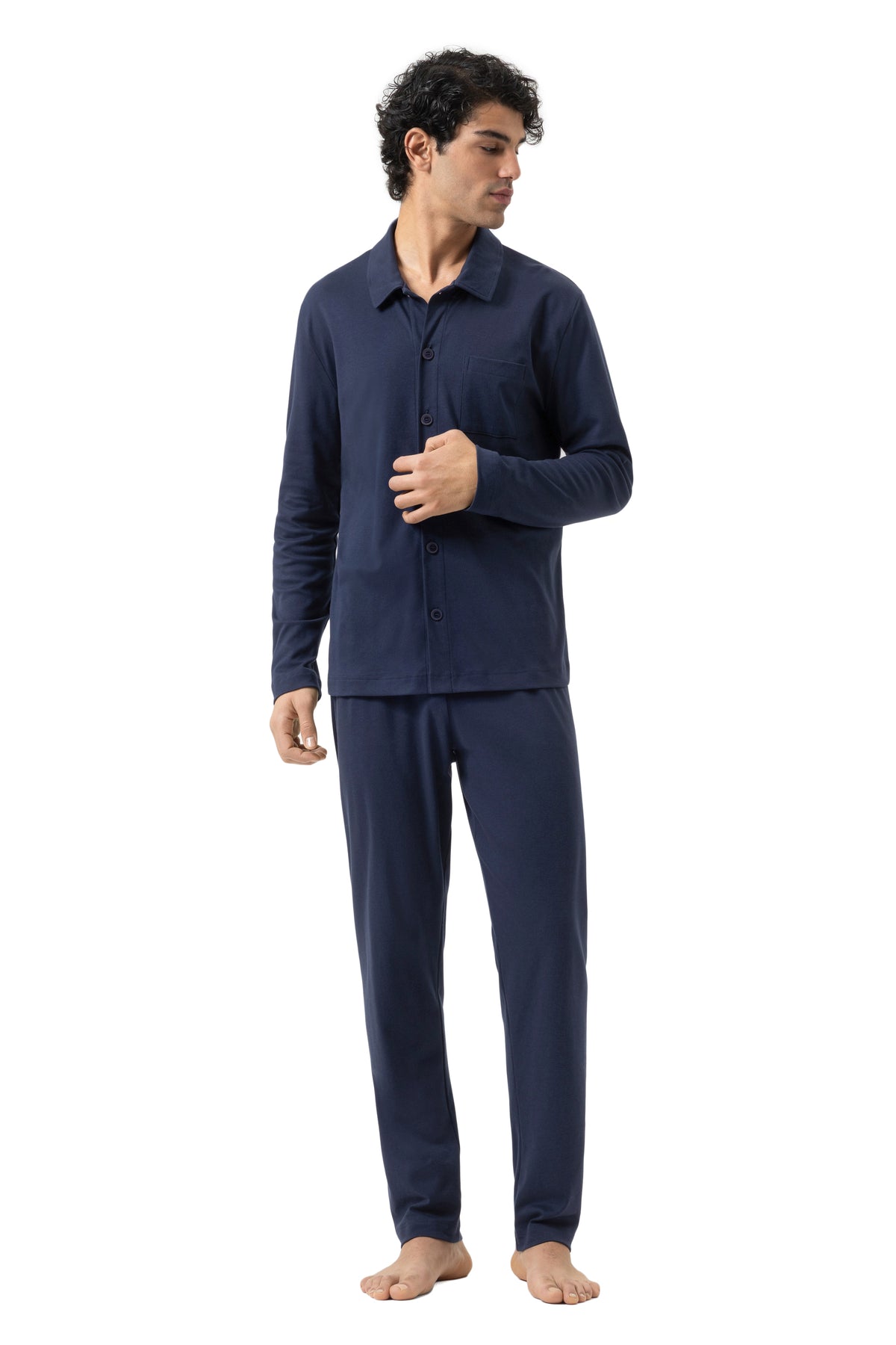 Mey Pure Night lange herenpyjama in yacht blue