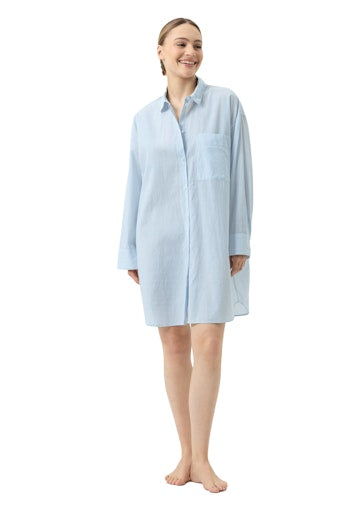 Mey Cotton Stripes slaapshirt lange mouw in powder blue