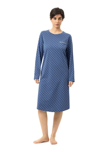 Mey Polka Dreams nachthemd lange mouw in donkerblauw