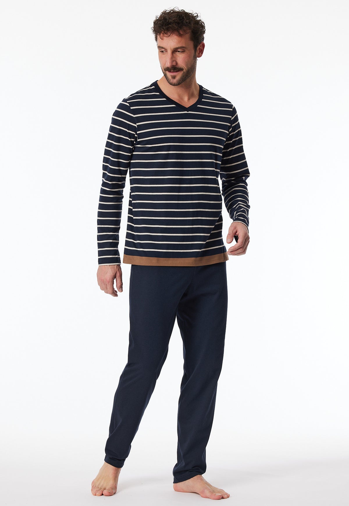 Schiesser Casual Nightwear lange herenpyjama in nachtblauw