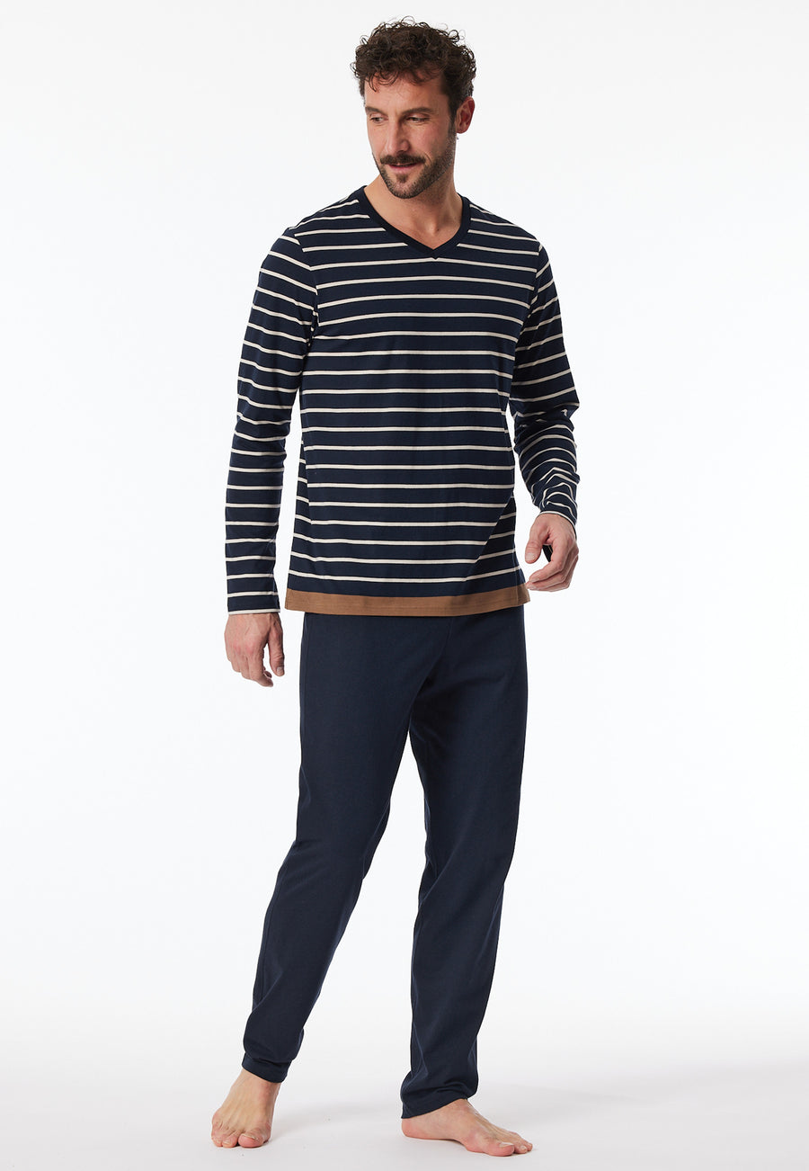 Schiesser Casual Nightwear lange herenpyjama in nachtblauw