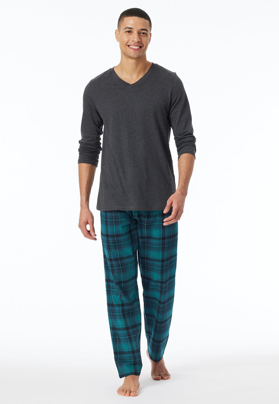 Schiesser Mix+Relax heren shirt lange mouw v-hals in donkergrijs