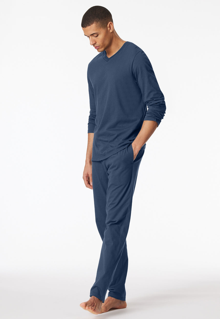 Schiesser Mix+Relax heren shirt lange mouw in koningsblauw