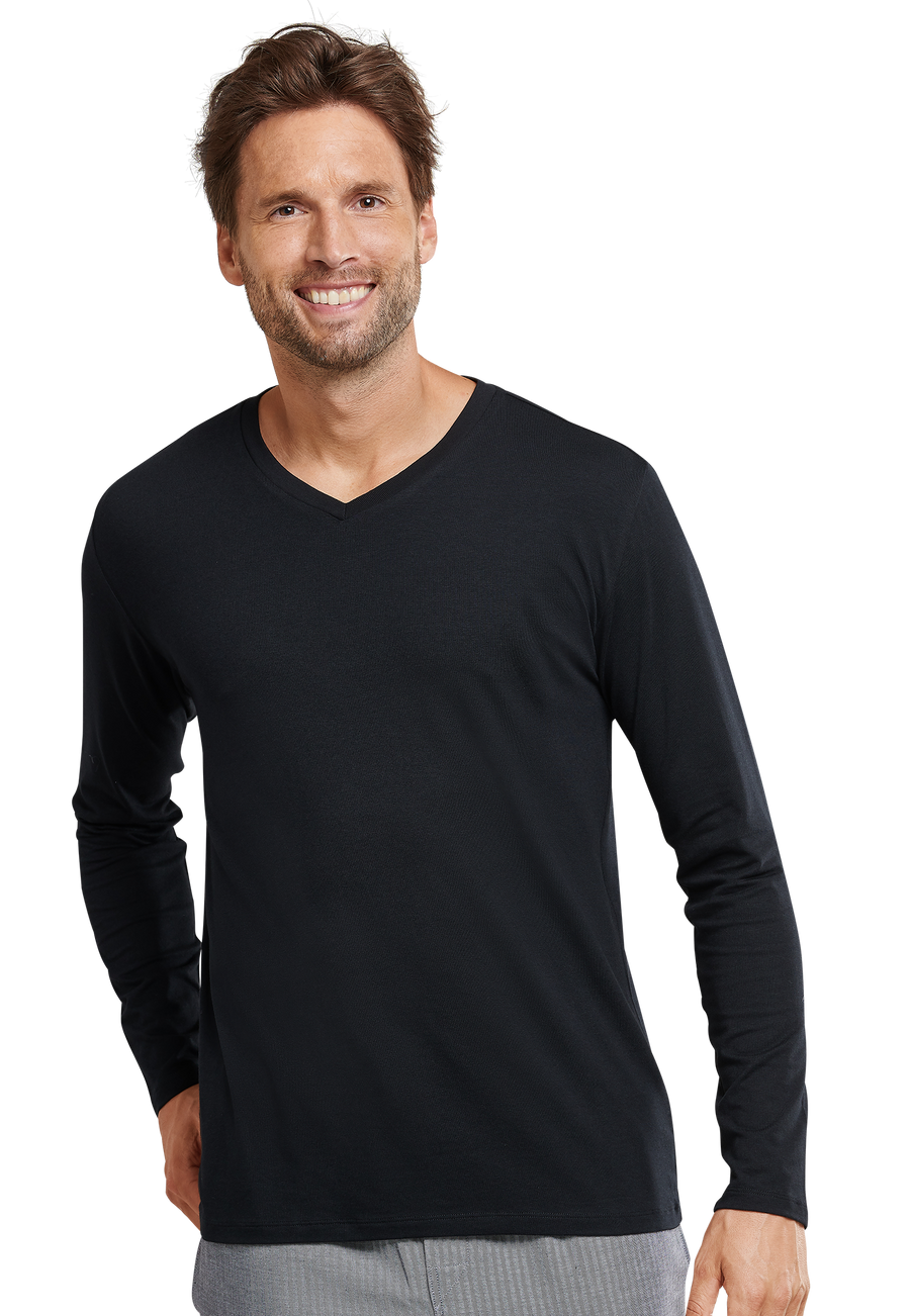 Schiesser Mix+Relax heren shirt v-hals in zwart
